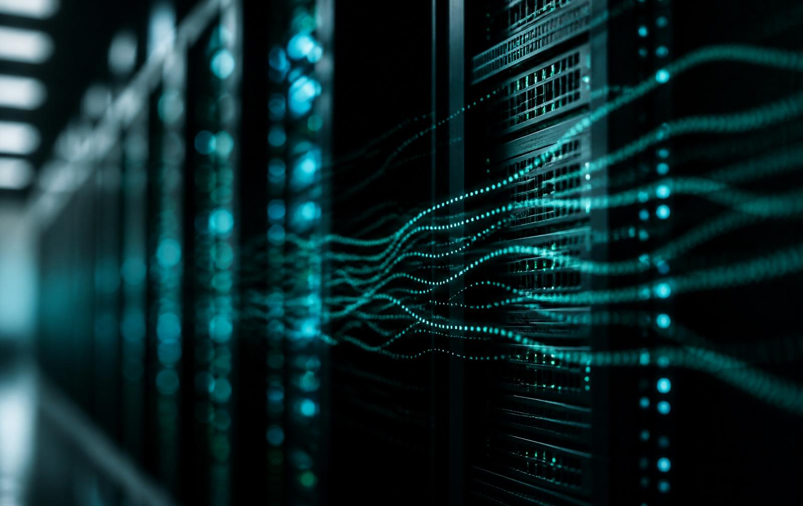Data center with data flows — technology M&A, AI and compliance